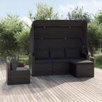 vidaXL 4-delige Loungeset met kussens poly rattan zwart, Tuin en Terras, 4 zitplaatsen, Nieuw, Loungeset, Verzenden