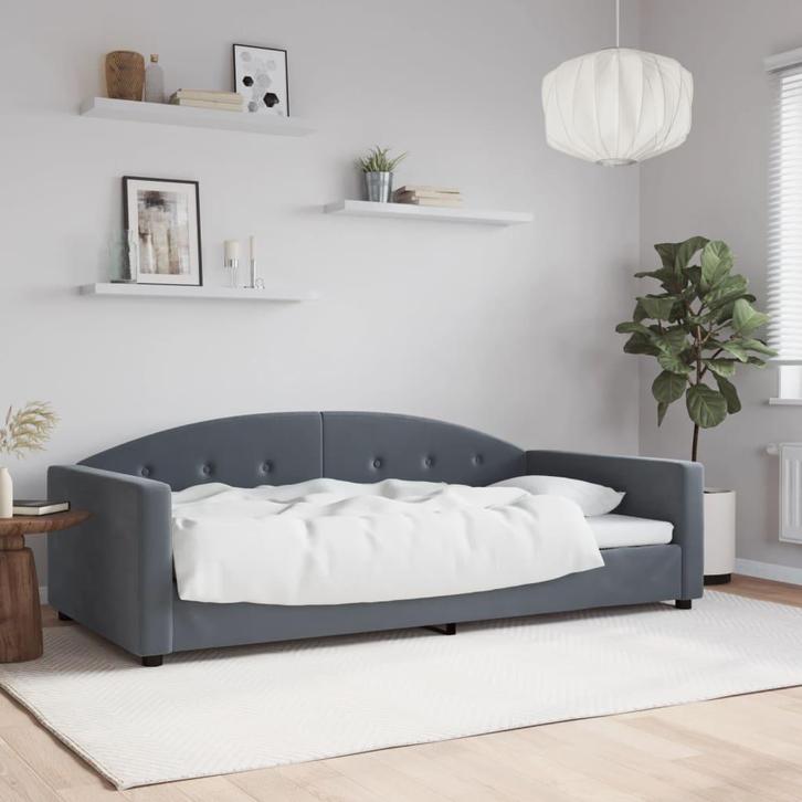 vidaXL Slaapbank 100x200 cm fluweel donkergrijs, Huis en Inrichting, Slaapkamer | Bedden, 100 cm, 200 cm, Grijs, Eenpersoons, Nieuw