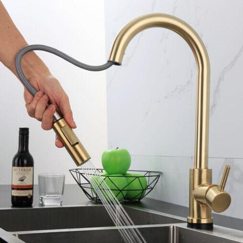 Gouden keukenkraan met uitloop & sproeikop | Luxe design, Doe-het-zelf en Verbouw, Sanitair, Nieuw, Rvs, Kraan, Verzenden