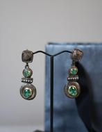 Oorbellen - 18 karaat Zilver, Geel goud Smaragd - Diamant, Sieraden, Tassen en Uiterlijk, Nieuw