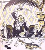 Spotprent met man die diner verstoort (lijst optie, Lithos), Verzenden