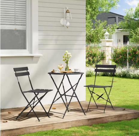 Opvouwbare 3-delige Bistroset – Tafel en 2 Stoelen Buiten, Tuin en Terras, Tuinsets en Loungesets, Nieuw, Verzenden