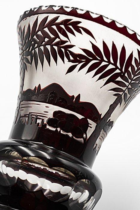 Kralik Art Deco Claret Etched Glass Vase 1920 - Vaas -, Antiek en Kunst, Antiek | Glas en Kristal