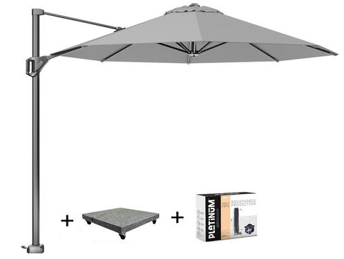 Voyager T1 zweefparasol 300 cm rond lichtgrijs met 75KG, Tuin en Terras, Parasols, Nieuw, Ophalen of Verzenden