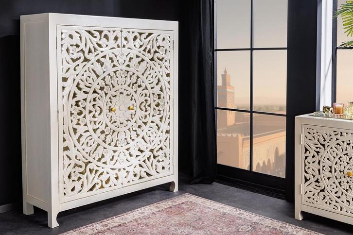 Massief dressoir MARRAKECH 140cm wit mangohout met decoratie, Huis en Inrichting, Kasten | Overige, Ophalen of Verzenden