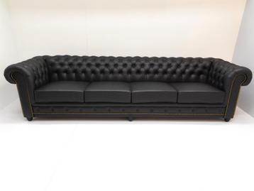 Chesterfield bankXXL zwart Leer 300 cm breed .Gratis bezorgd beschikbaar voor biedingen