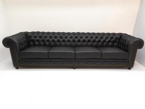 Chesterfield bankXXL zwart Leer 300 cm breed .Gratis bezorgd, Huis en Inrichting, Banken | Bankstellen, 250 tot 300 cm, 75 tot 100 cm