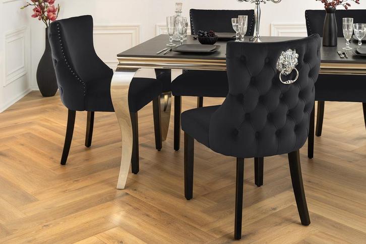 Chesterfield Stoel CASTLE DELUXE Zwart fluweel met, Huis en Inrichting, Stoelen, Ophalen of Verzenden