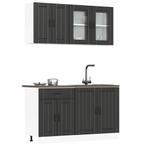 vidaXL 4-delige Keukenkastenset Lucca bewerkt hout zwart, Verzenden, Nieuw, Zwart