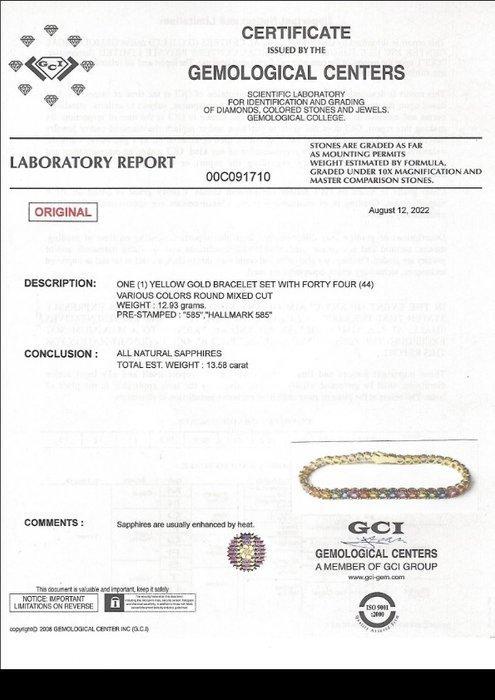 Armband - 14 karaat Geel goud - 13.58ct. tw. Saffier - GCI, Sieraden, Tassen en Uiterlijk, Armbanden