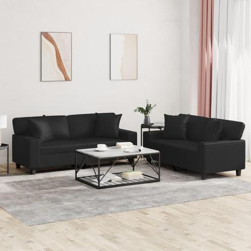 vidaXL 2-delige Loungeset met kussens kunstleer zwart, Huis en Inrichting, Banken | Bankstellen, Nieuw, Leer, Vierpersoons of meer