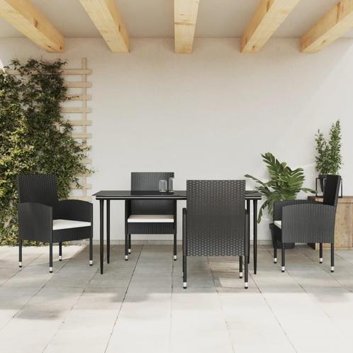 vidaXL 5-delige Tuinset poly rattan en staal zwart, Tuin en Terras, Tuinsets en Loungesets, Tuinset, Nieuw, 4 zitplaatsen, Rotan
