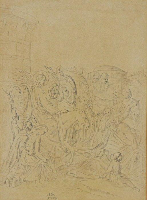 Wilhelm Frey (1826-1911) - Lingresso di Gesù a Gerusalemme, Antiek en Kunst, Kunst | Schilderijen | Klassiek