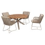 Prado Fabrice dining tuinset 5 delig 130 cm rond teak latte, Tuin en Terras, Ophalen of Verzenden, Nieuw