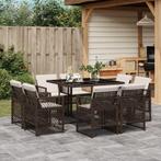vidaXL 9-delige Tuinset met kussens poly rattan bruin, Nieuw, 8 zitplaatsen, Tuinset, Verzenden