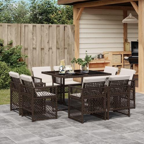 vidaXL 9-delige Tuinset met kussens poly rattan bruin, Tuin en Terras, Tuinsets en Loungesets, Tuinset, Nieuw, 8 zitplaatsen, Rotan