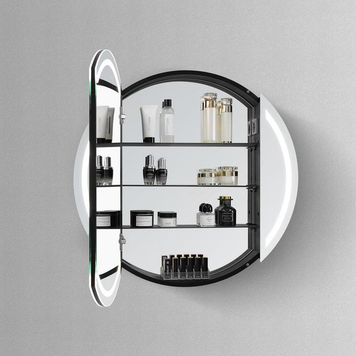 HIPP Design spiegelkast Rond - Mat Zwart 60x13 cm met LED, Huis en Inrichting, Badkamer | Badkamermeubels, Nieuw, Ophalen of Verzenden