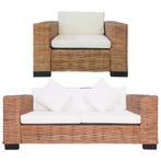 vidaXL 2-delig Bankstel met kussens natuurlijk rattan, Huis en Inrichting, Verzenden, 150 tot 200 cm, Nieuw, Riet of Rotan