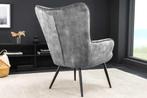 Moderne fauteuil SCANDINAVIA grijs fluweel zwart metalen, Huis en Inrichting, Fauteuils, Ophalen of Verzenden, Nieuw