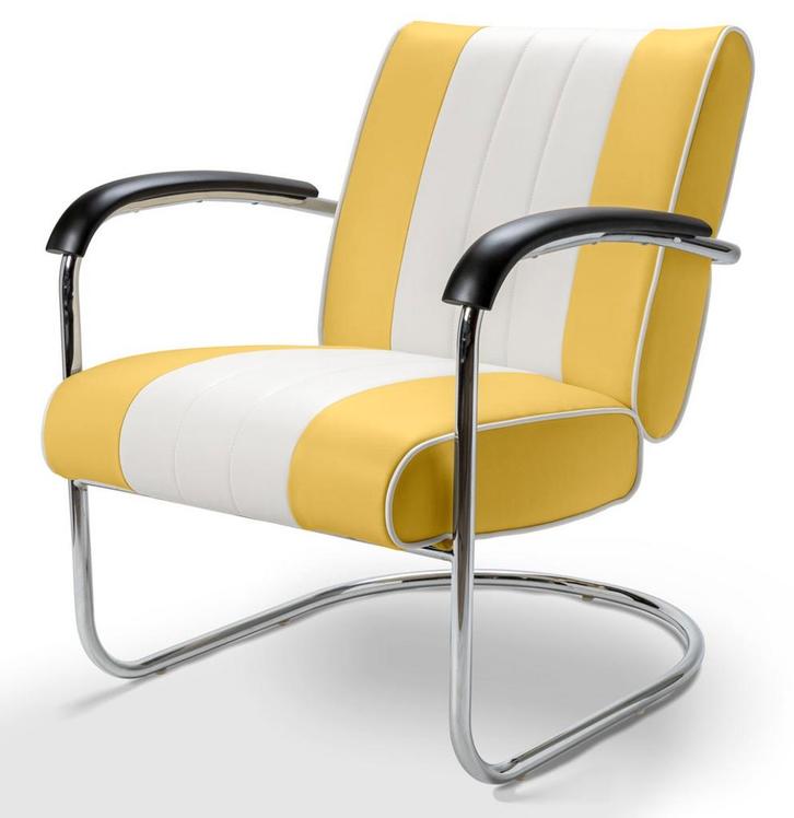 Retro Bel Air Lounge Stoel Pullman LC-01 Geel/Wit, Huis en Inrichting, Banken | Bankstellen, Ophalen
