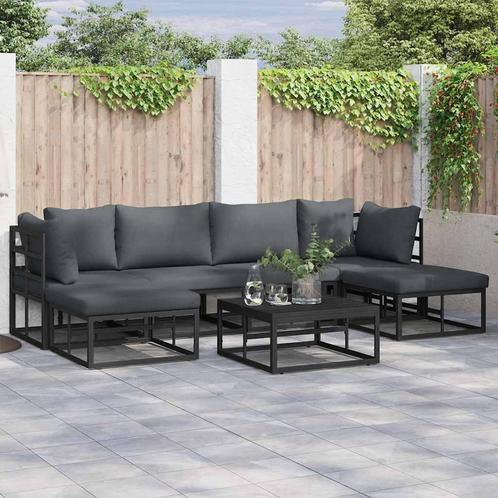 vidaXL Tuin Sofa Set met kussen 6 pcs Zwart Aluminium, Tuin en Terras, Tuinsets en Loungesets, Nieuw, Aluminium, Verzenden