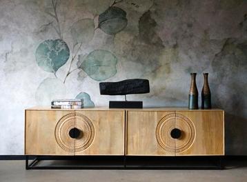 Tv dressoir mangohout met houtsnijwerk (meerdere kleuren)