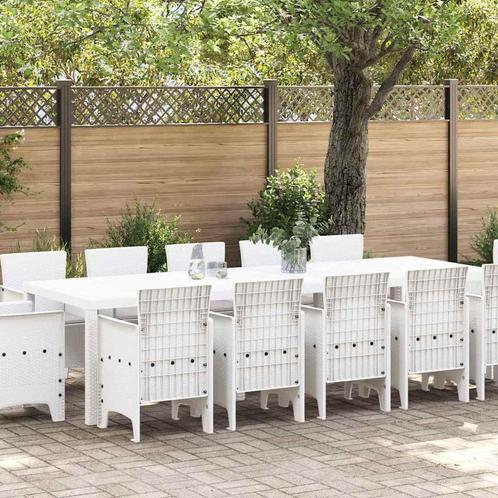 vidaXL Tuin Eetset 13 pcs Wit en lichtgrijs Poly rattan en, Tuin en Terras, Tuinsets en Loungesets, Nieuw, Textileen, Verzenden