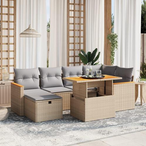 vidaXL 7-delige Loungeset met kussens poly rattan beige, Tuin en Terras, Tuinsets en Loungesets, Loungeset, Nieuw, Rotan, Verzenden