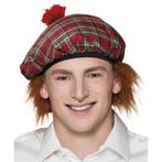 Schotse verkleed pet rood met haar - Feesthoeden overig, Nieuw, Ophalen of Verzenden