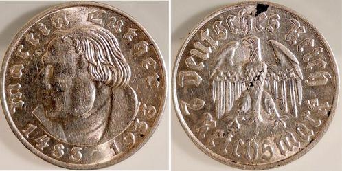 Duitsland 2 Reichsmark Martin Luther 1933 F vz J 352 zilver, Postzegels en Munten, Munten | Europa | Niet-Euromunten, Verzenden