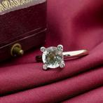 Witgouden Phlox ring gezet met aquamarijn en diamanten;..., Gebruikt, Overige kleuren, Ophalen of Verzenden, 17 tot 18