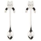 Fako Bijoux® - Theelepel / Koffielepel Hangende Kat - Zilver, Verzenden, Nieuw