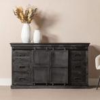 Dressoir Mangohout Milan 220 Zwart, Huis en Inrichting, Kasten | Dressoirs, Verzenden, Nieuw, 200 cm of meer, Industriële meubels