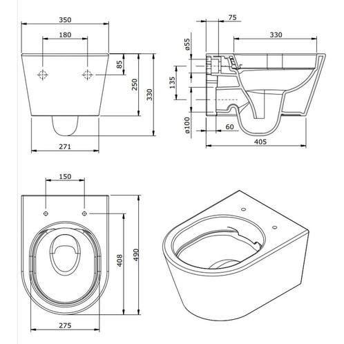 Wandcloset Pack AQS Urby Verkort Rimless 49 cm Wit (Incl., Doe-het-zelf en Verbouw, Sanitair, Ophalen of Verzenden