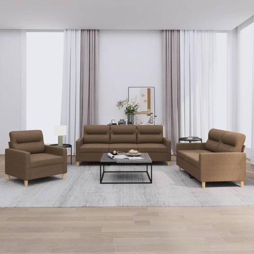 vidaXL 4-delige Loungeset met kussens stof bruin, Huis en Inrichting, Banken | Bankstellen, Nieuw, Stof, Vierpersoons of meer