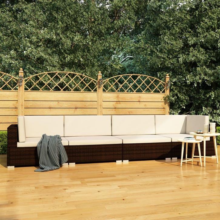 vidaXL 4-delige Loungeset met kussens poly rattan bruin, Tuin en Terras, Tuinsets en Loungesets, Loungeset, Nieuw, 4 zitplaatsen
