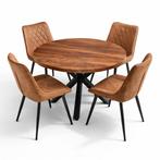 Oscar deal 5 delige eethoek Mango rond 120cm tafel+4 stoelen, Huis en Inrichting, Tafels | Eettafels, Verzenden, Nieuw