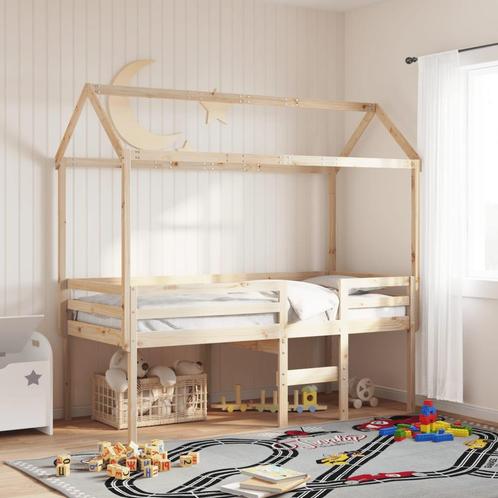 vidaXL Hoogslaper met dak massief grenenhout 90x190 cm, Huis en Inrichting, Slaapkamer | Bedden, 90 cm, 190 cm of minder, Bruin