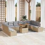 vidaXL Tuin Sofa Set met opslag 11 pcs Beige Poly riet, Verzenden, Nieuw, Rotan