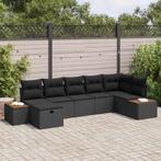 vidaXL Tuin Sofa Set met kussen 7 pcs Zwart Poly riet, Verzenden, Nieuw, Rotan