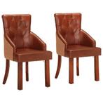 vidaXL Eetkamerstoelen 2 st echt geitenleer bruin, Huis en Inrichting, Stoelen, Verzenden, Nieuw, Bruin