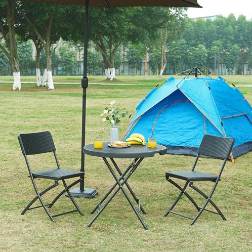 Klaptafel Mark tuintafel Ø80x74 cm rond rotan look zwart [en, Tuin en Terras, Tuintafels, Nieuw, Verzenden