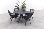 Jasmine black/Locarno 130 cm. ronde tuinset - 5-delig, Verzenden, Nieuw, Rvs, Tuinset