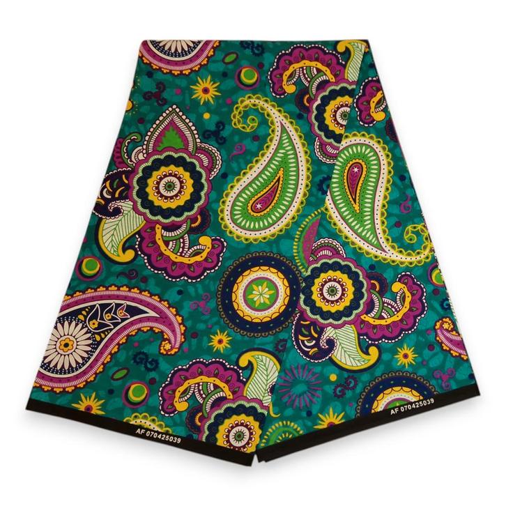 Afrikaanse print stof - Turquoise Paars Paisley - 100% katoe, Hobby en Vrije tijd, Stoffen en Lappen, Nieuw, Ophalen of Verzenden
