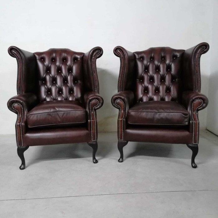 Chesterfield style - Fauteuil (2) - Queen Anne - Leder, Hout, Antiek en Kunst, Curiosa en Brocante