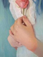 Scuola Italiana (XX-XXI) - Figura femminile con rosa, Antiek en Kunst, Kunst | Schilderijen | Klassiek