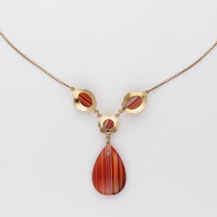 Halsketting - 14 karaat Geel goud - Agaat, Sieraden, Tassen en Uiterlijk, Kettingen