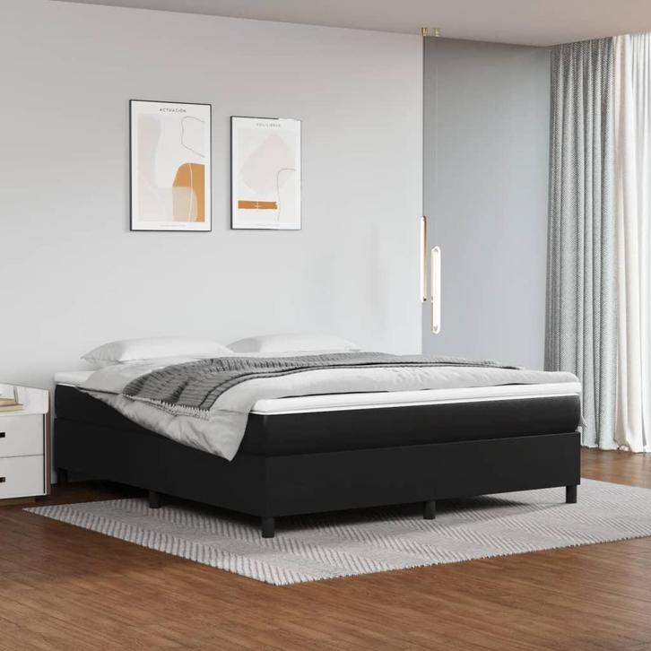 vidaXL Boxspring bed kunstleer zwart 160x200 cm, Huis en Inrichting, Slaapkamer | Bedden, 160 cm, 200 cm, Zwart, Tweepersoons