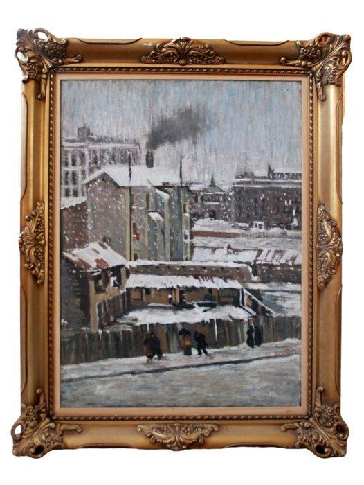 École impressionniste européenne (XX) - Vue urbaine enneigée, Antiek en Kunst, Kunst | Schilderijen | Klassiek