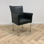 verrijdbare leder vergaderstoel / fauteuil, donker groen -, Huis en Inrichting, Stoelen, Ophalen of Verzenden, Gebruikt, Leer